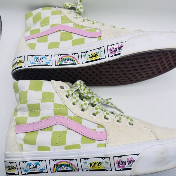 Vans X EM Holiday SK8-HI Pink Green Womens Sneakers 9.5 Checkerboard Preppy - Picture 4 of 11